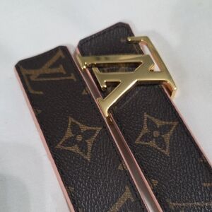 Reversible Louis Vuitton Pink/Brown Monogram Belt Gold LV Buckle